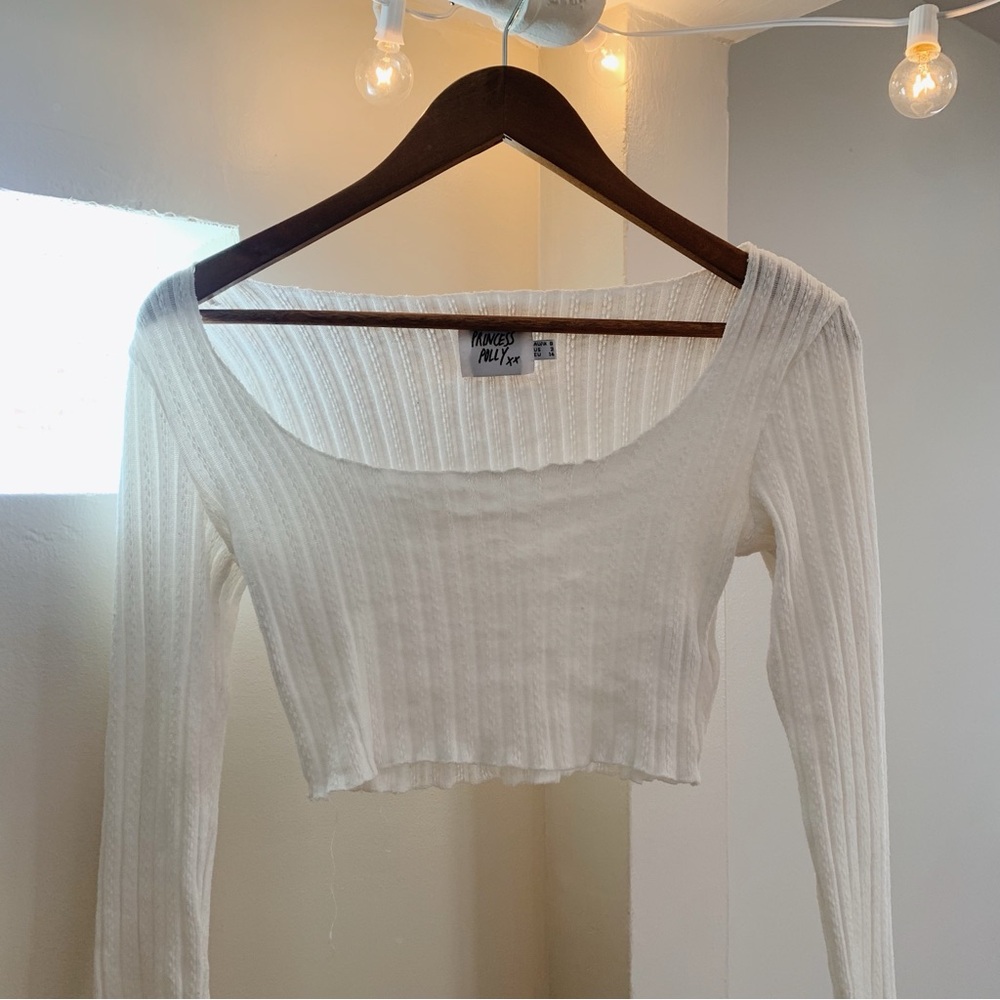 Princess Polly White Long Sleeve Cropped Shirt